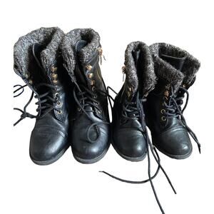 Girls Black Lace Up Boots Bundle